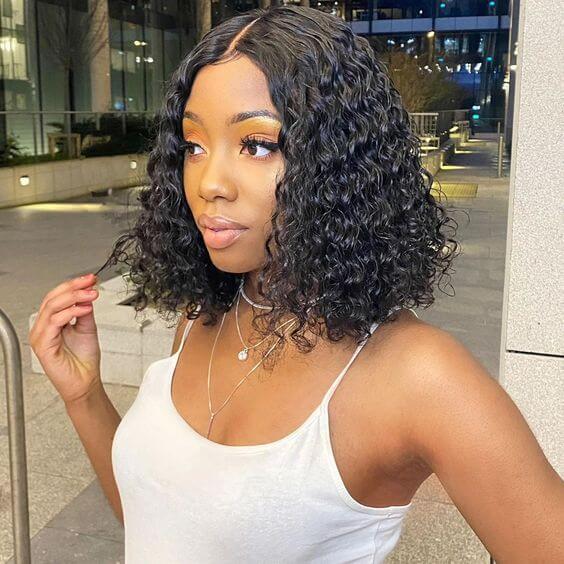 Natural Black Deep Curly 13x4 Lace Front Bob Wig | Premium Human Hair