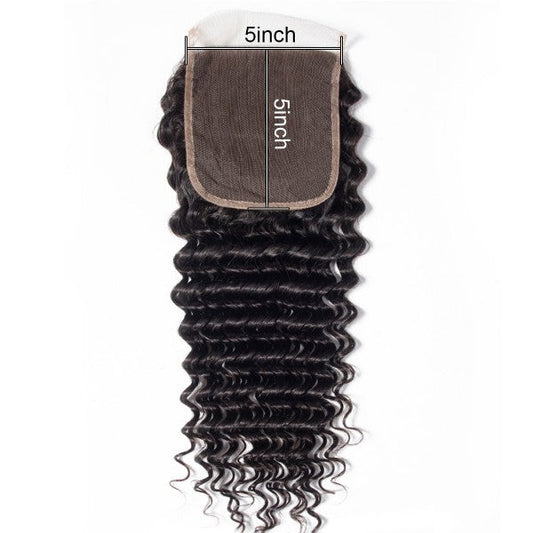 Premium #1B Natural Black Deep Wave Bundles with 5×5 Lace Closure | 100% Human Hair