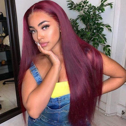 Bold Burgundy Straight 13x4 Lace Front Wig | Premium Human Hair