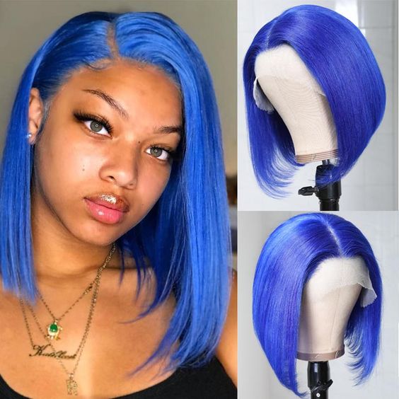 Electric Blue Bob 13x4 Lace Front Wig | Custom Colored Human Hair