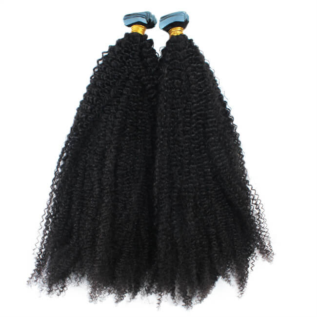 Premium #1B Natural Black Afro Curly Tape-In Hair Extensions | 100% Human Hair