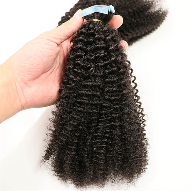 Premium #1B Natural Black Afro Curly Tape-In Hair Extensions | 100% Human Hair