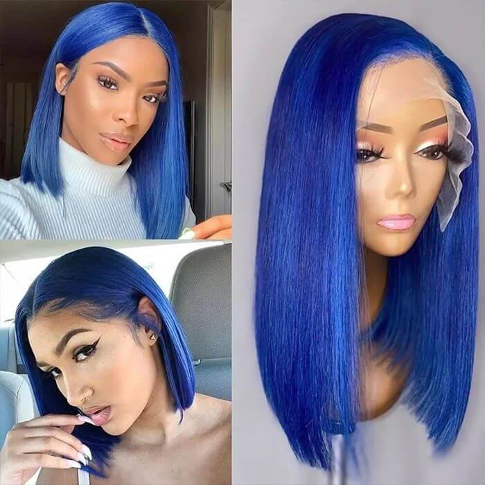 Electric Blue Bob 13x4 Lace Front Wig | Custom Colored Human Hair