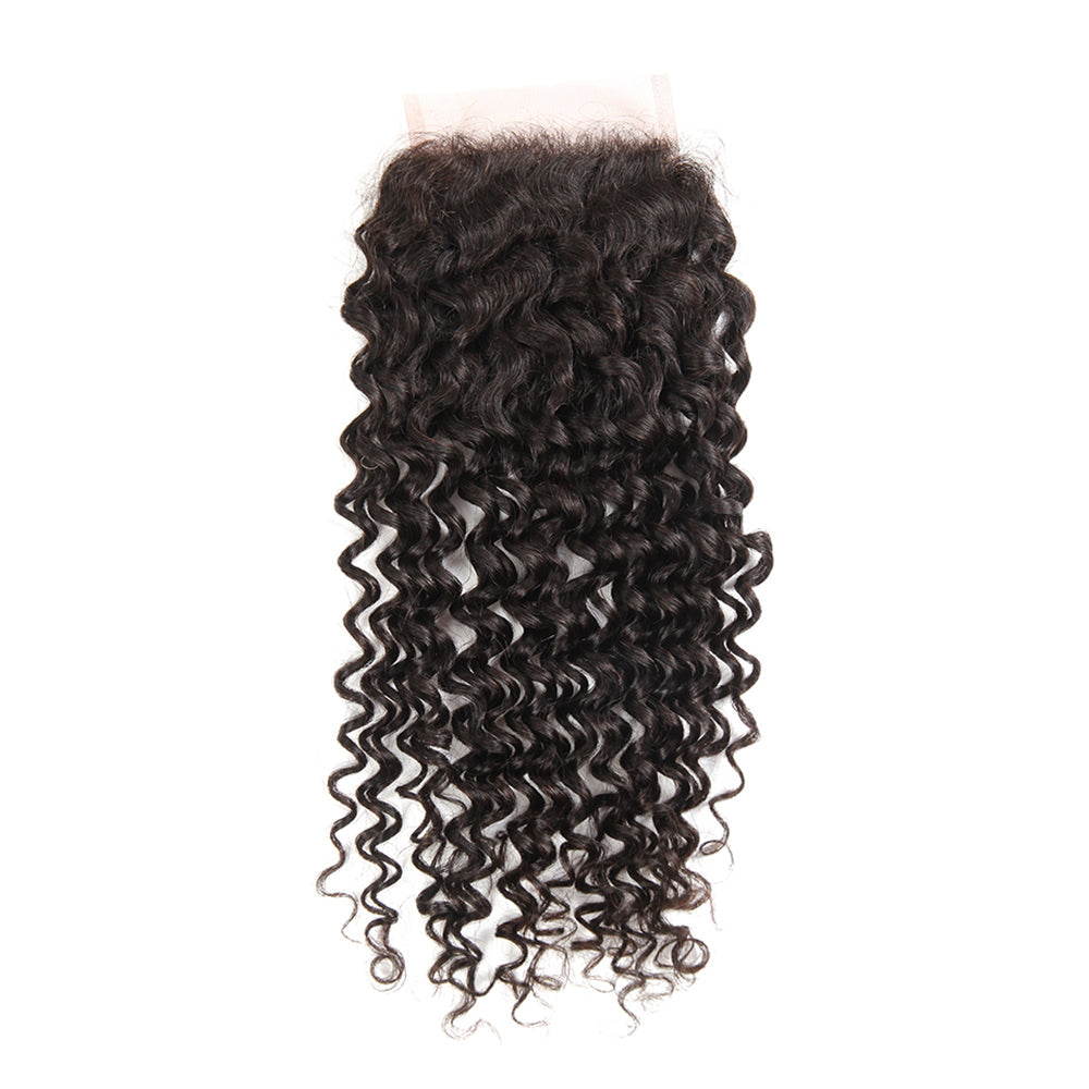 Premium #1B Natural Black Deep Curly Bundles with 4×4 Lace Closure | 100% Human Hair