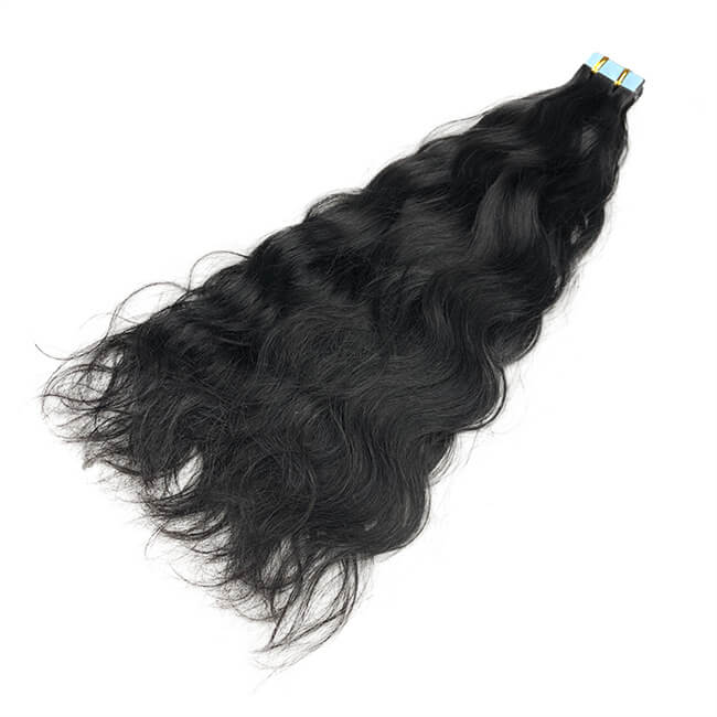 Premium #1B Natural Black Natural Wave Tape-In Hair Extensions | 100% Human Hair