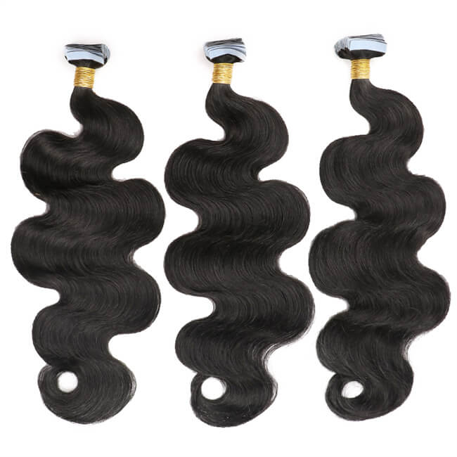 Premium #1B Natural Black Body Wave Tape-In Hair Extensions | 100% Human Hair