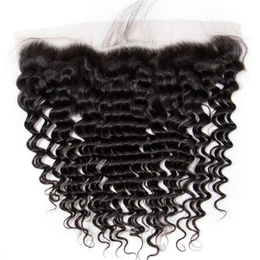 Premium  #1B Natural Black Deep Wave Bundles with 13×4 Lace Frontal | 100% Human Hair