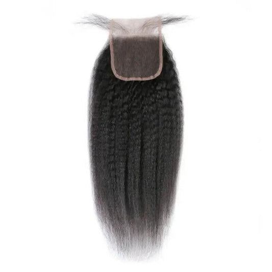 Premium #1B Natural Black Yaki Straight Bundles with 4×4 Lace Closure | 100% Human Hair