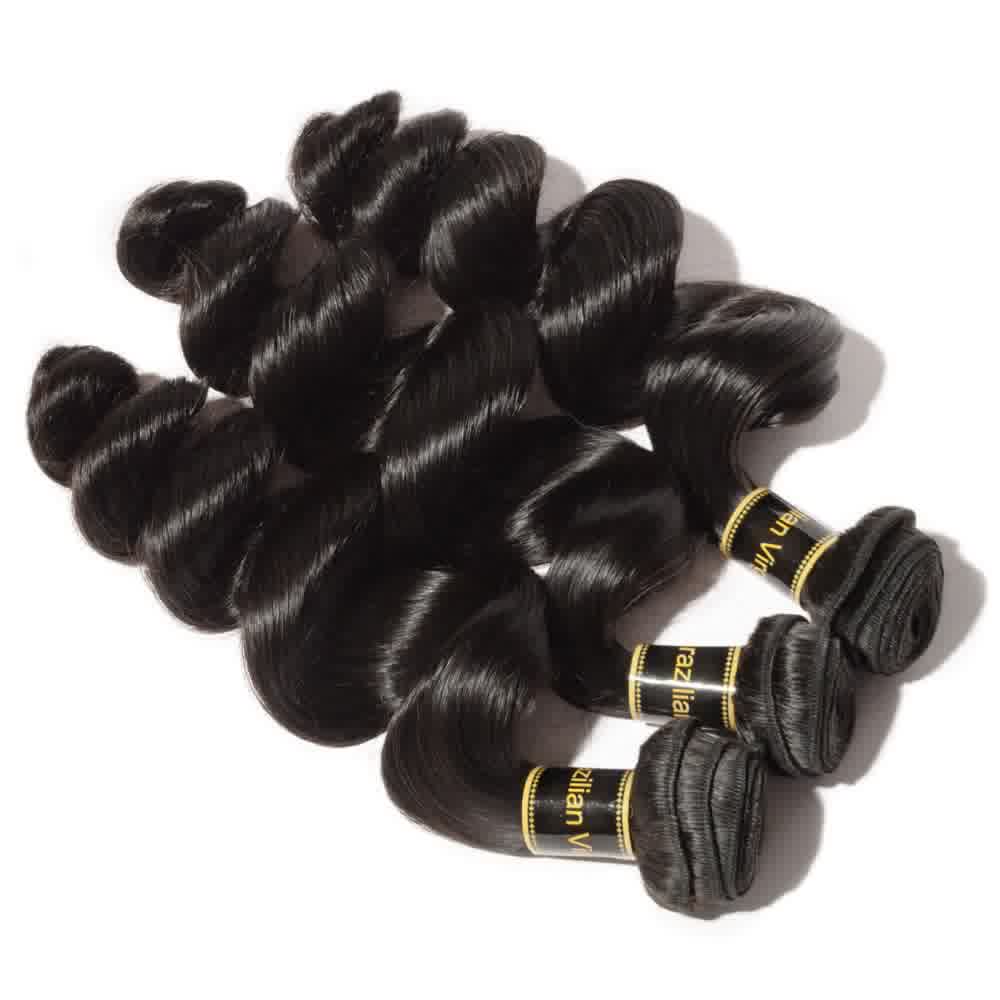 Premium #1B Natural Black Loose Wave Bundles with 4×4 Lace Closure | 100% Human Hair