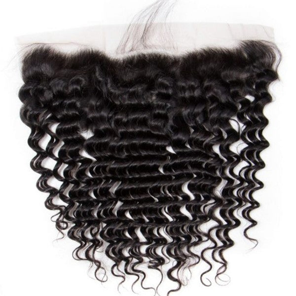 Premium #1B Natural Black Deep Wave Bundles with 13×6 Frontal | 100% Human Hair