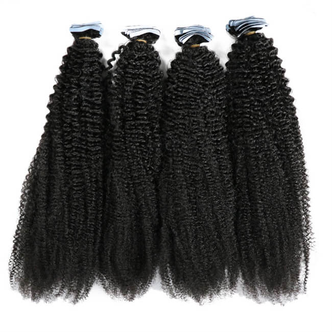 Premium #1B Natural Black Afro Curly Tape-In Hair Extensions | 100% Human Hair