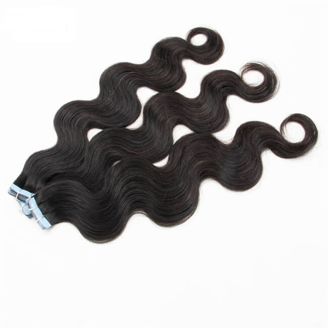 Premium #1B Natural Black Body Wave Tape-In Hair Extensions | 100% Human Hair