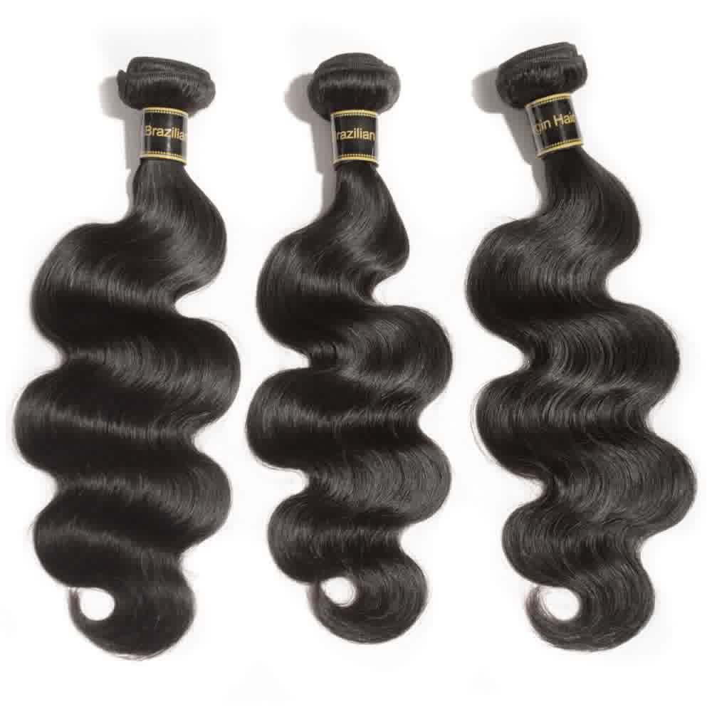 Premium #1B Natural Black Body Wave Bundles with 13×4 Lace Frontal | 100% Human Hair