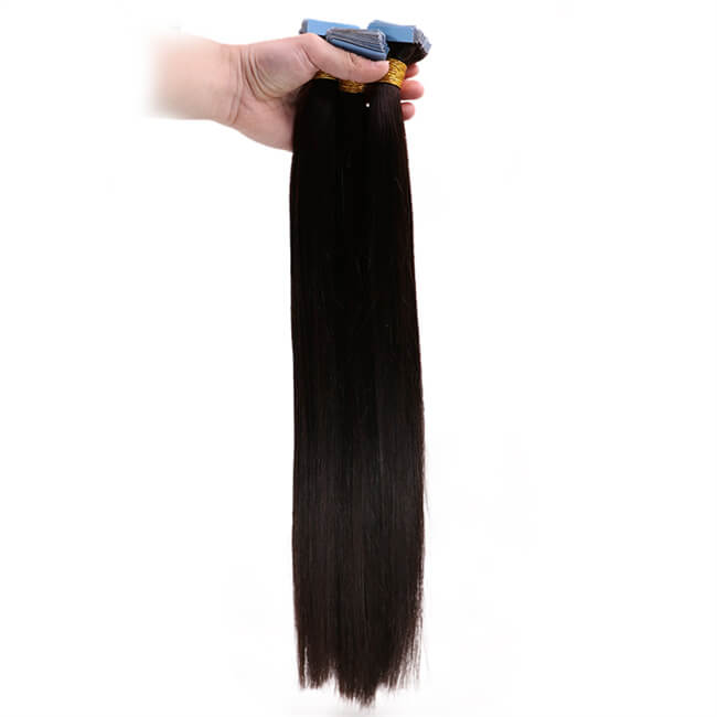 Premium #1B Natural Black Straight Tape-In Hair Extensions | 100% Human Hair