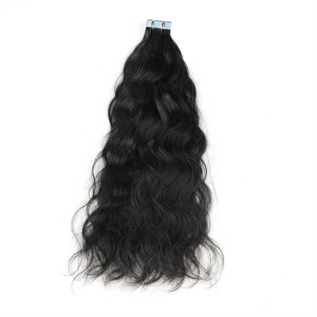 Premium #1B Natural Black Natural Wave Tape-In Hair Extensions | 100% Human Hair