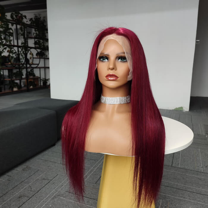 Bold Burgundy Straight 13x4 Lace Front Wig | Premium Human Hair