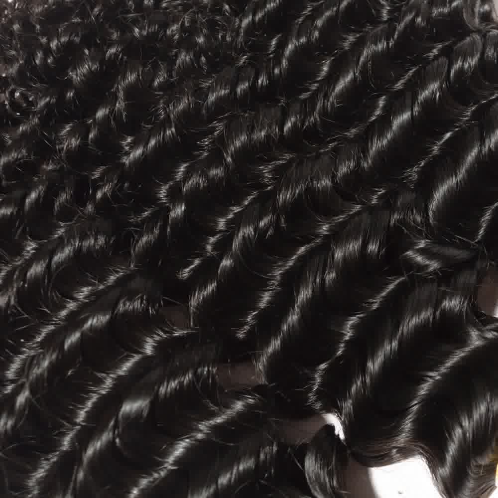 Premium #1B Natural Black Deep Curly Bundles with 13×4 Lace Frontal | 100% Human Hair