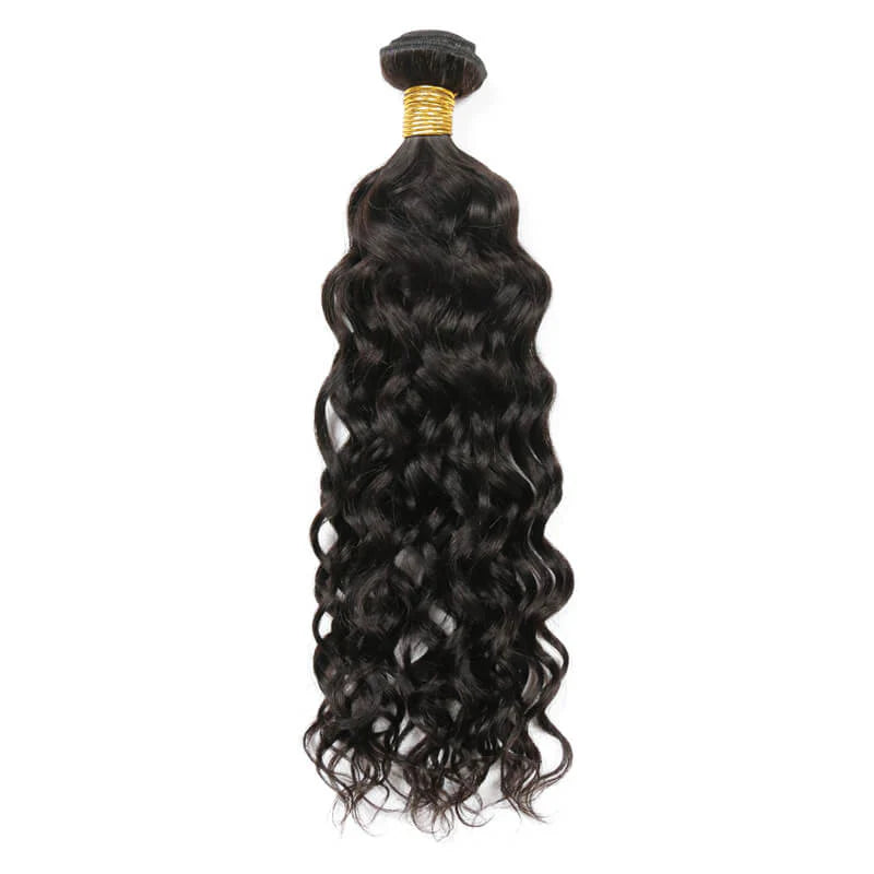 Premium #1B Natural Black Water Wave Bundles with 4×4 Lace Closure | 100% Human Hair