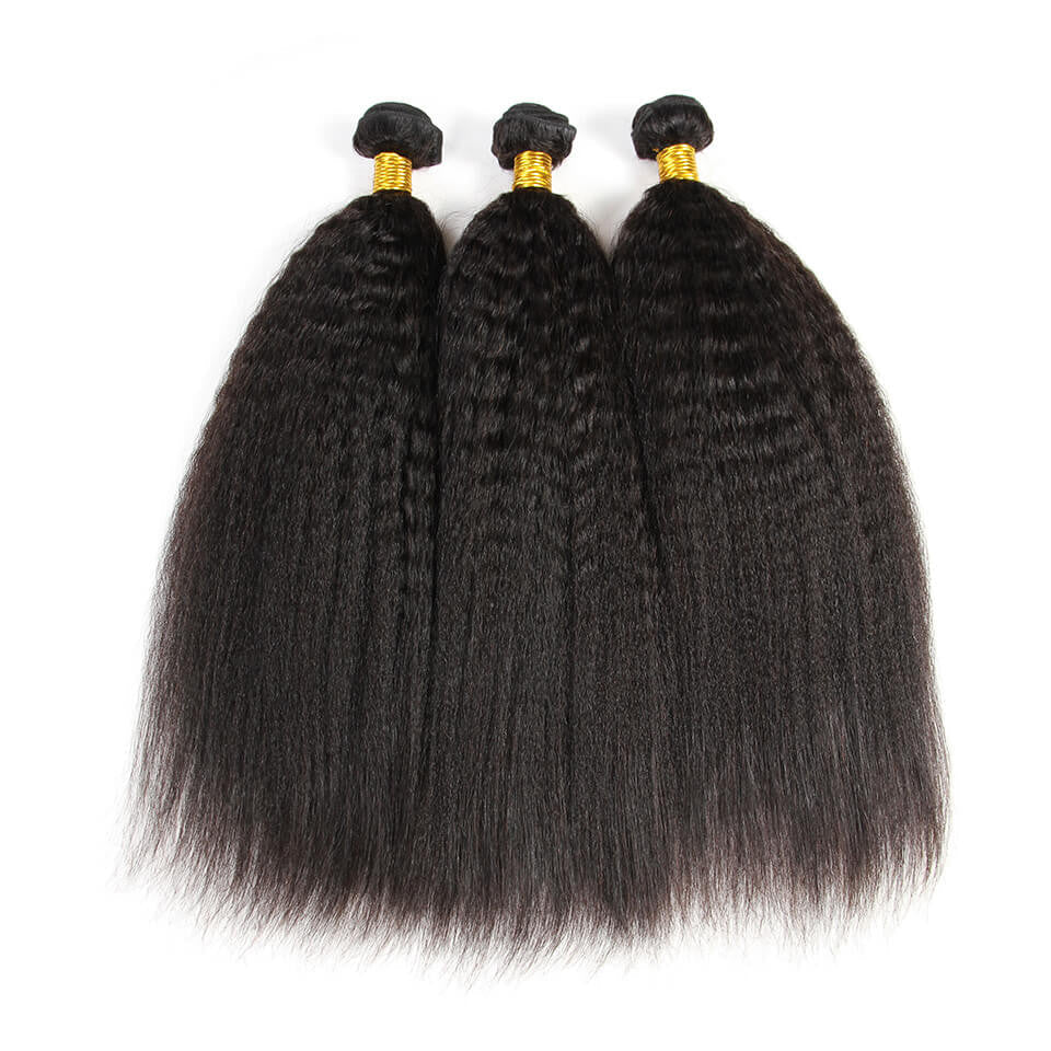 Premium #1B Natural Black Yaki Straight Bundles with 13×4 Frontal | 100% Human Hair